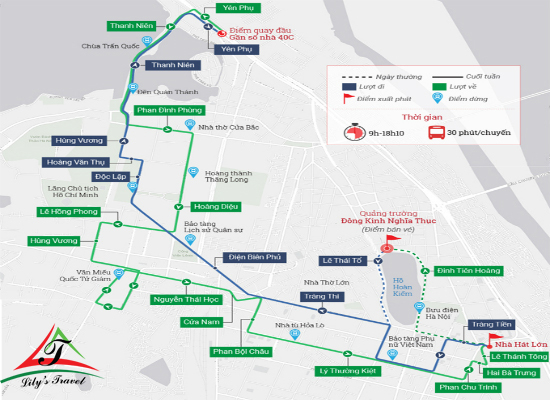 Route map of Hanoi city tour bus