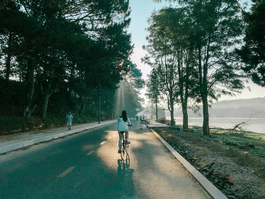 Morning cycling around the lake is a must-try activity for visitors
