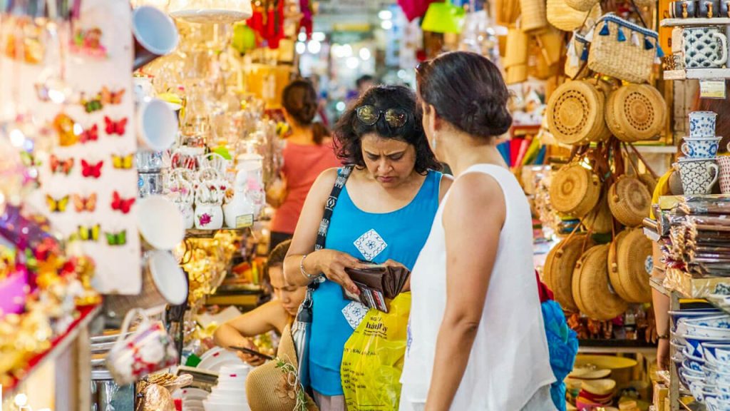 A shop selling wooden carvings on Hang Quat Street