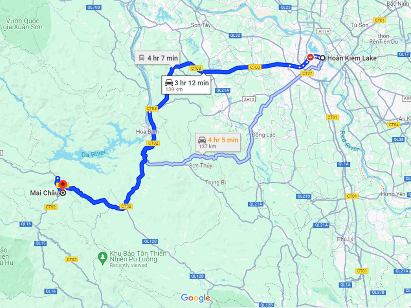 The routes from Hanoi to Mai Chau are pretty short and easy to follow