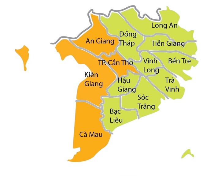 The Mekong Delta has 1 city and 12 provinces